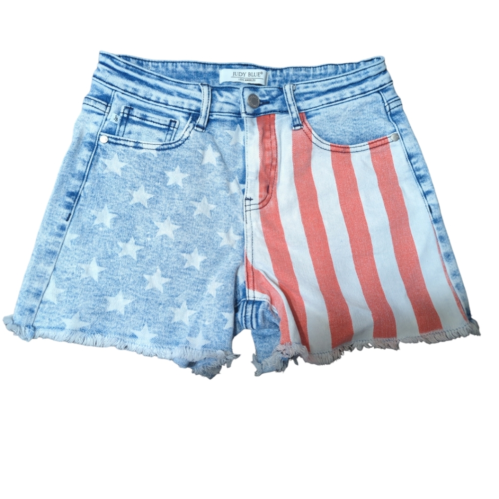Judy Blue Stars + Stripes USA Denim Frayed Hem Jean Shorts 4th of July